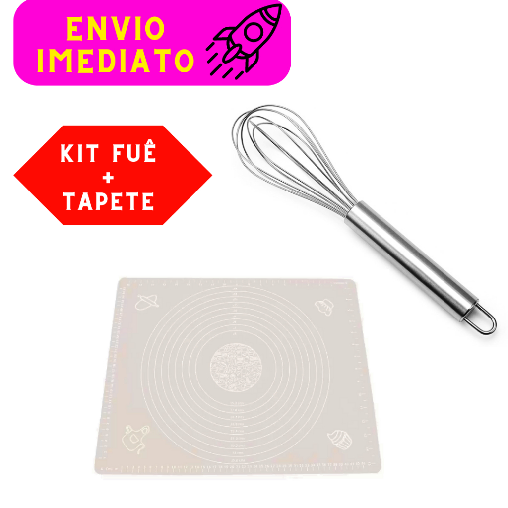 Batedor Fouet Profissional De Ovos Massas Cabo Reforçado e Tapete De Silicone Culinário Antiaderente