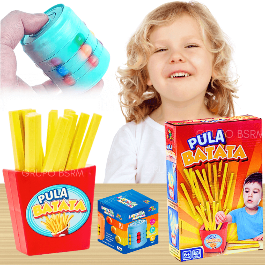 Kit Jogos de Tabuleiro infantil educativos pedagogicos Pula Batata Art Brink presente brinquedo criança 5 anos menino menina + Hand Spinner 2 em 1 Fidget Toy Brinquedo Anti-Stress Cilindro Cubo Mágico