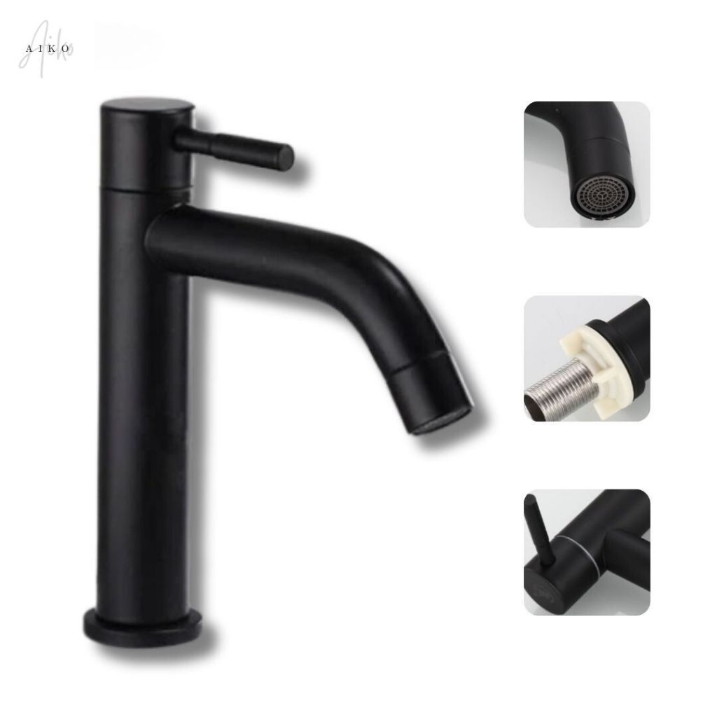 TORNEIRA CLEAN BAIXA EM AÇO INOX 304 PARA CUBAS E PIAS DE BANHEIROS E LAVATORIOS - ACABAMENTO CROMADO ESCOVADO E PRETO FOSCO