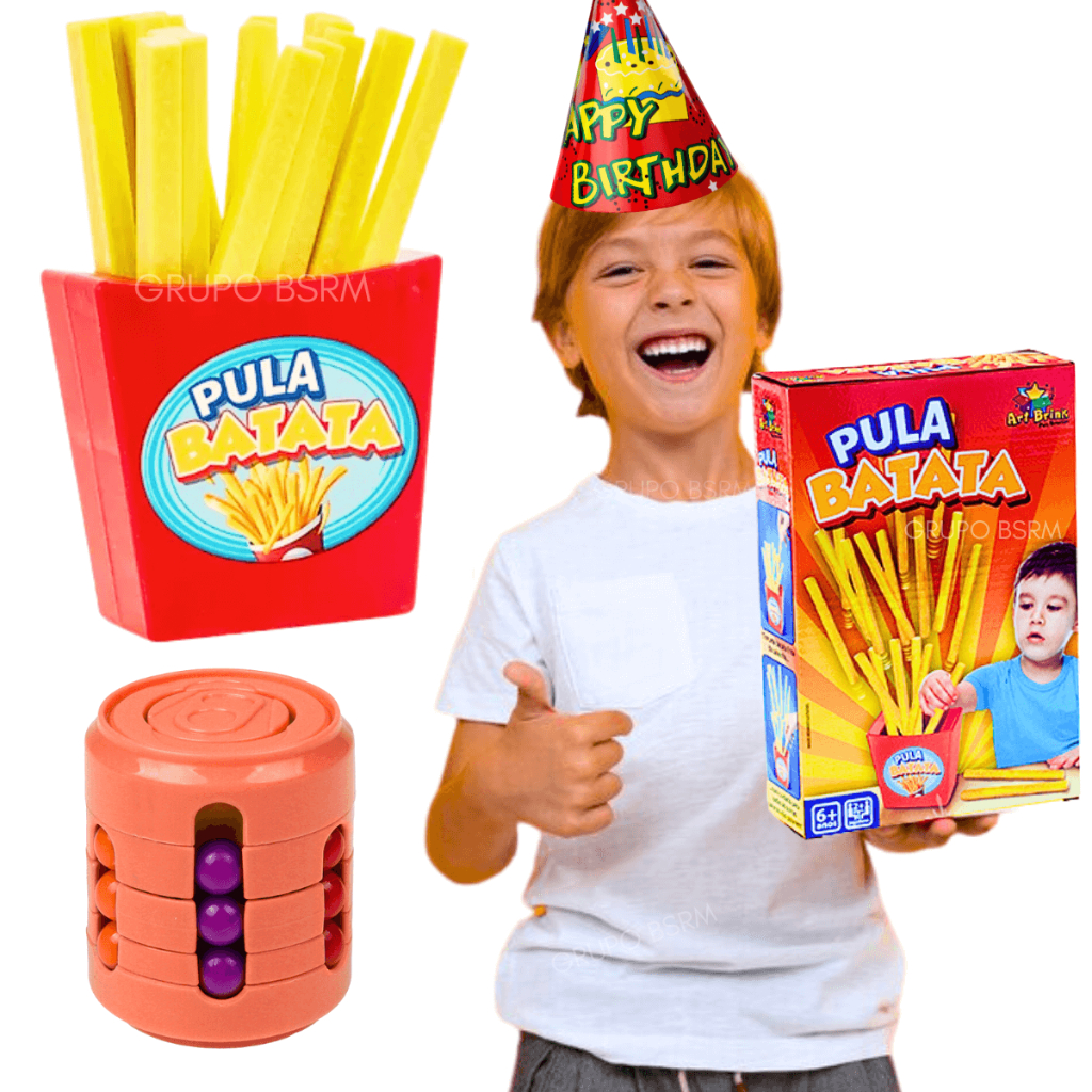 Kit Jogos educativos infantil pedagógicos Jogo de tabuleiro Pula Batata Art Brink presente menino menina brinquedo criança 5 anos + Fidget Toy  2 em 1 Brinquedo Anti-Stress Hand Spinner Cilindro Mágico