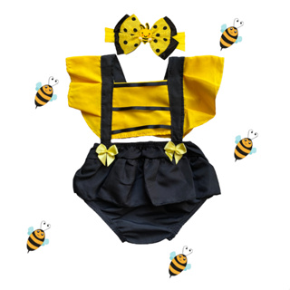 Romper Vestido Mesversario Bebê Abelha Abelhinha + Laço em Oferta na Shopee