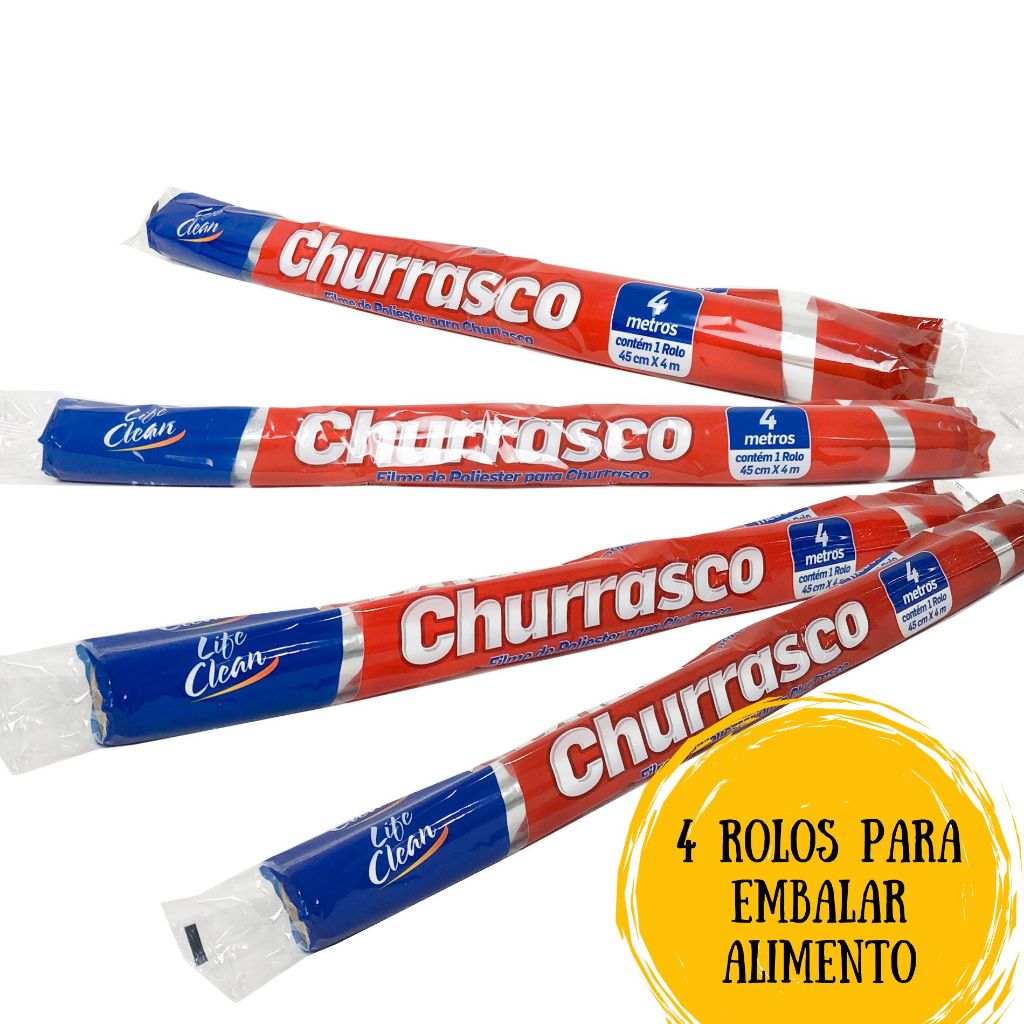 4 ROLOS CELOFANE 45CM X 4 METROS PARA CHURRASCO, ASSADOS,  LIFE CLEAN