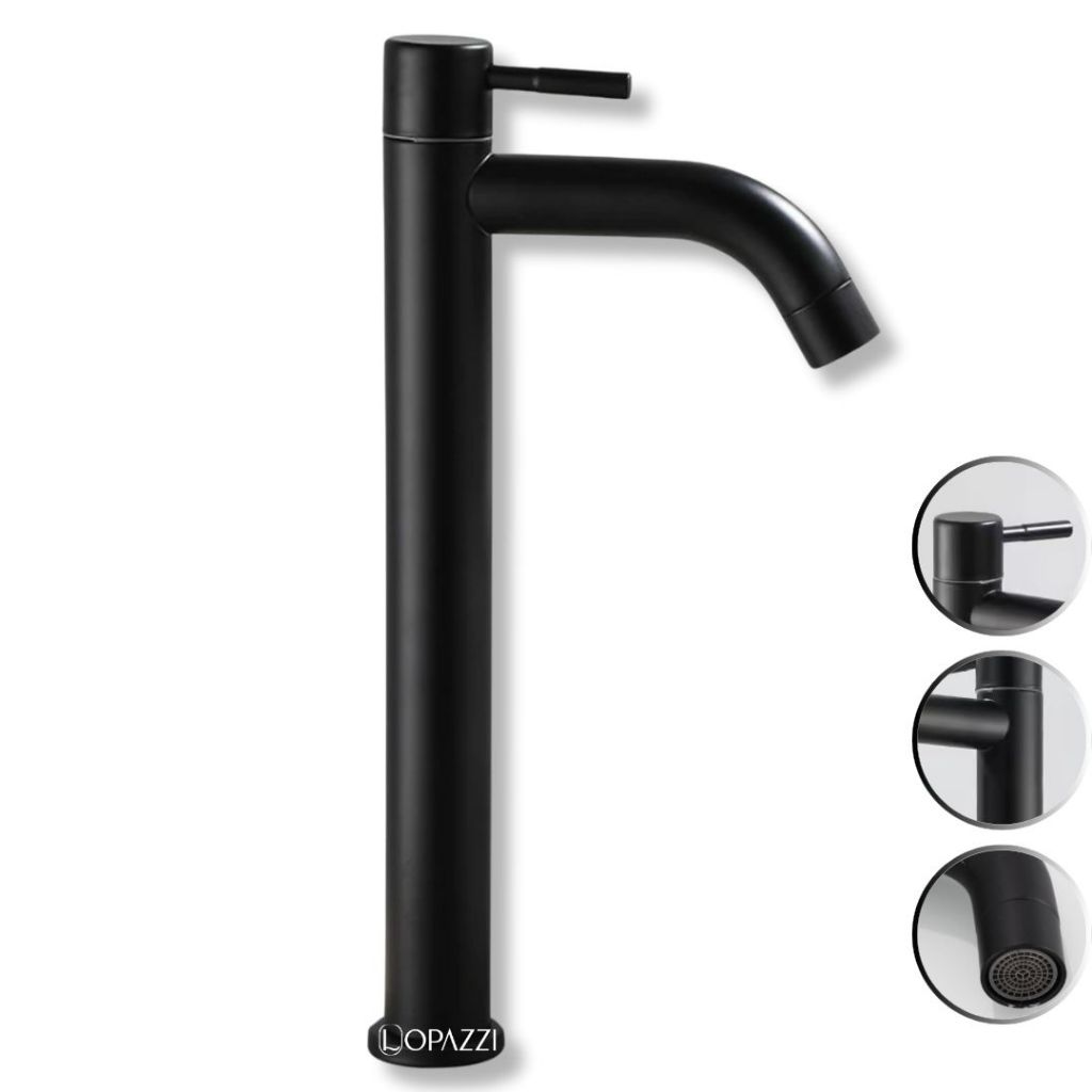 TORNEIRA CLEAN ALTA EM AÇO INOX 304 PARA CUBAS E PIAS DE BANHEIROS E LAVATORIOS - ACABAMENTO CROMADO ESCOVADO E PRETO FOSCO