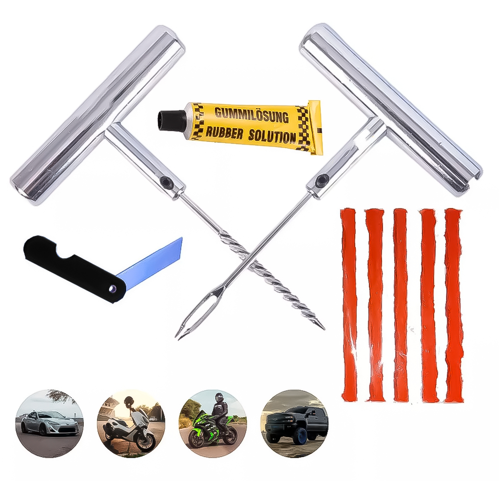 Kit Jogo Reparo de Aço - Ferro  Remendo de Pneu Kit de 9 Peças Modelo Macarrão Para Moto e Carro em Oferta na Shopee