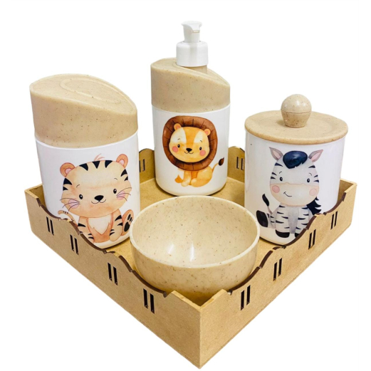Kit Higiene Bebê (Leão, zebra, tigre) c/Bandeja Quadrada Crua em Oferta na Shopee