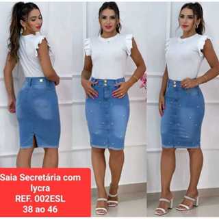 Saia Jeans Lindo Modelo Secretária Moda Evangélica