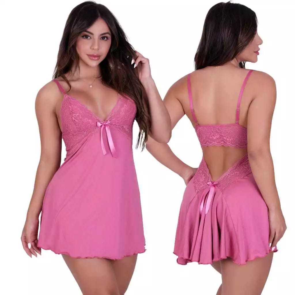 Camisola sem Bojo Costas Aberta Com Calcinha Regulável Linha Noite Pijama Soltinha Lingerie Feminina em Oferta na Shopee
