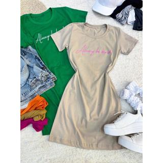 Vestido Feminina Carta ocasional Vestido de algodao com manga curto Gola Redonda Social, …