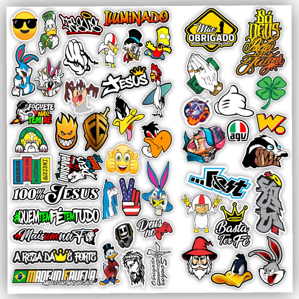 Cartela de adesivos 52 unidades - para Bike Carro Moto Capacete impreshow M20 em Oferta na Shopee