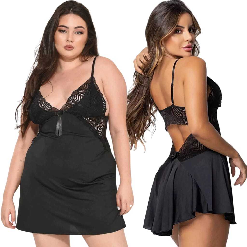 Camisola Plus Size Renda sem Bojo Grande Pijama Lingerie Dormir Soltinha  Verao + Calcinha Regulável