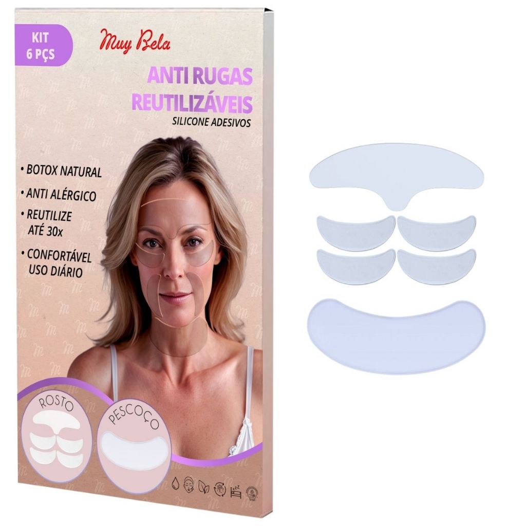 Kit Adesivo Anti Rugas de Silicone Adesivo para Rosto e Pescoço Lifting Facial Skin Care Reutilizável Colágeno Natural