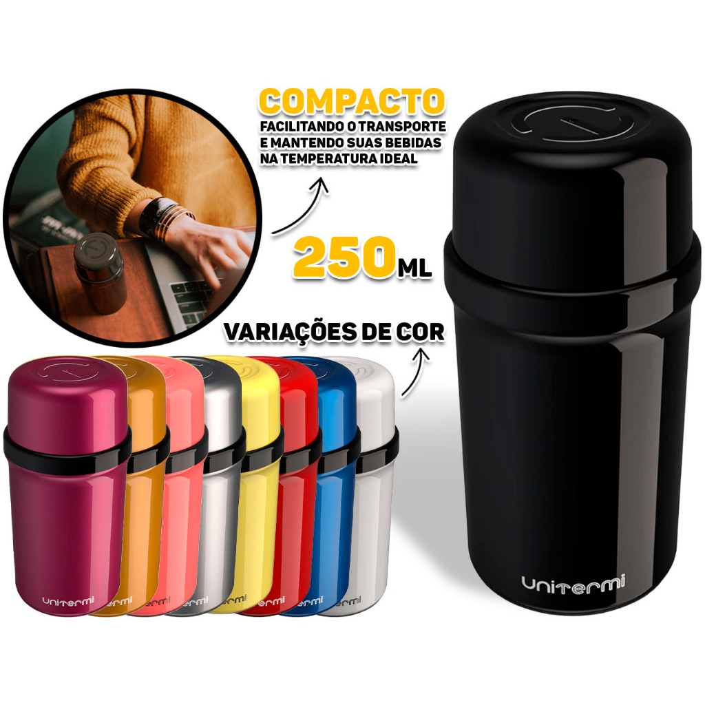 Garrafa Térmica Fano 250ml Unitermi Chá Café Água Leite Chocolate Quente Suco Anti Gotas Ampola Vidro Leve Portátil - Home & Living