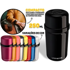 Garrafa Térmica Fano 250ml Unitermi Chá Café Água Leite Chocolate Quente Suco Anti Gotas Ampola Vidro Leve Portátil