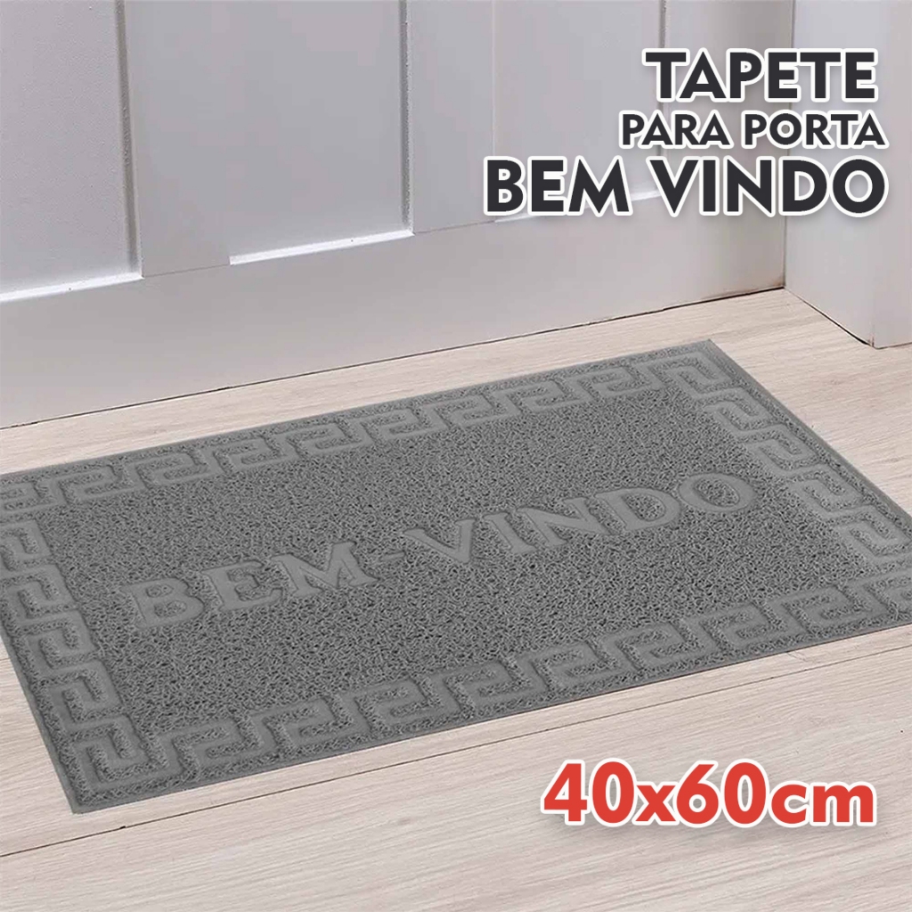 Tapete De Porta Bem Vindo Em Pvc 40x60cm Modelo Capacho Emborrachado Antiderrapante Cinza em Oferta na Shopee