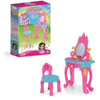 Penteadeira Da Princesa Encantada Rosa Pink Infantil acessórios banqueta espelho decorativo Homeplay em Oferta na Shopee