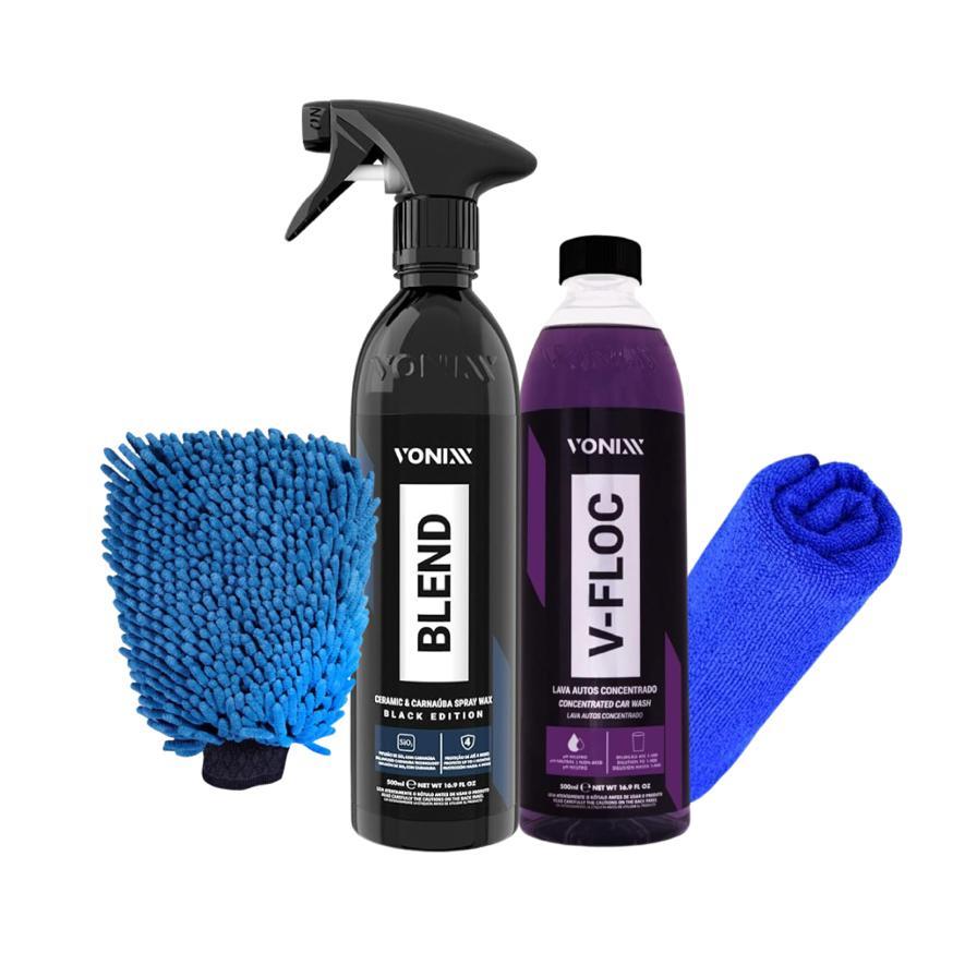 Kit Shampoo V-floc Cera Blend Black Spray Vonixx Toalha Microfibra Luva Lavagem