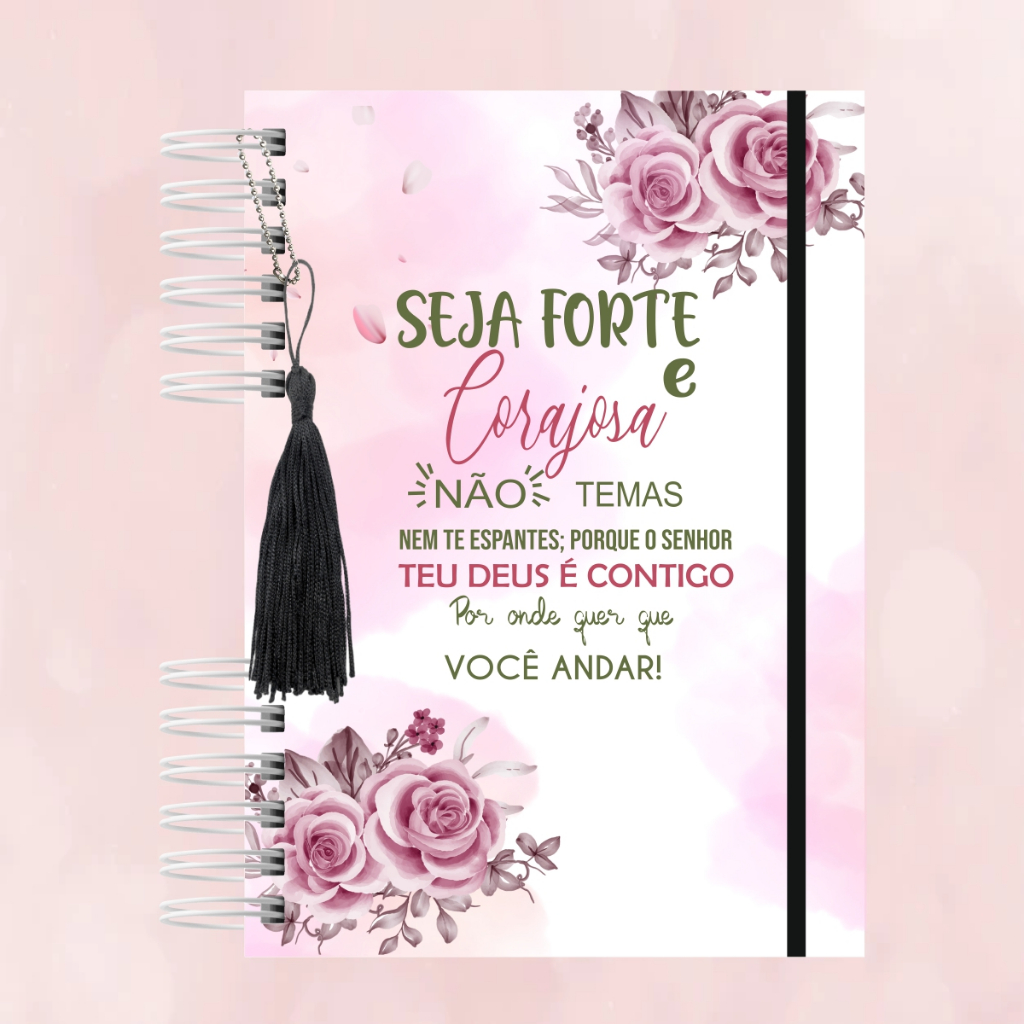 Caderno devocional, diário de oração seja forte e corajosa capa dura floral