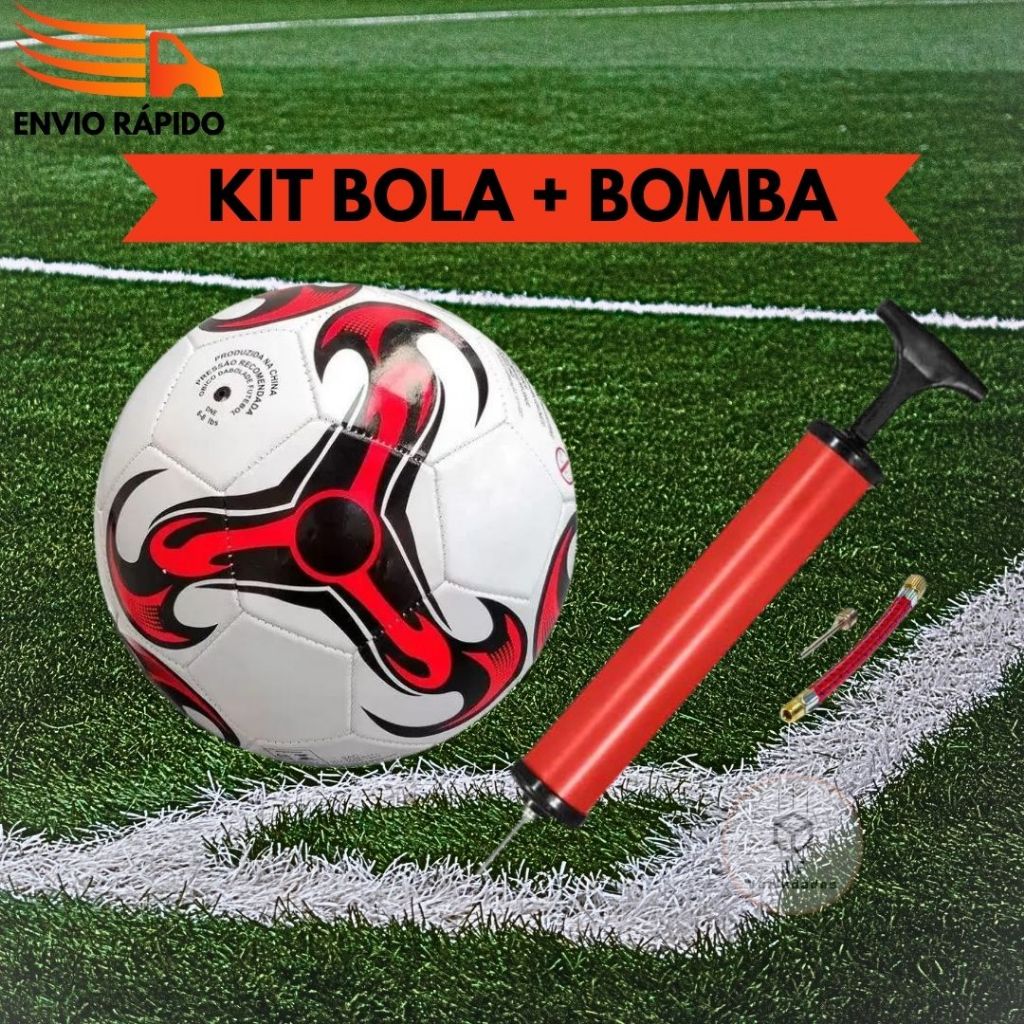 Kit Bola de Futebol e Bomba de Ar Manual Infantil Menino Campo Tamanho 5