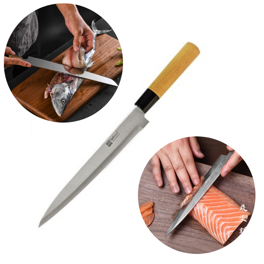 Faca Yanagui Sushi Sashimi 8'' Legumes Filetar Culinário Japonesa Oriental 34 cm Cabo Madeira
