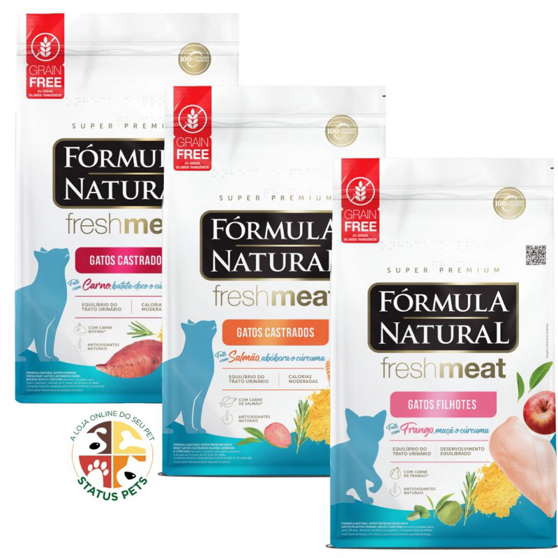 KIT COM 03 Ração Gatos Fórmula Natural Fresh Meat 500g para gatos em Oferta na Shopee