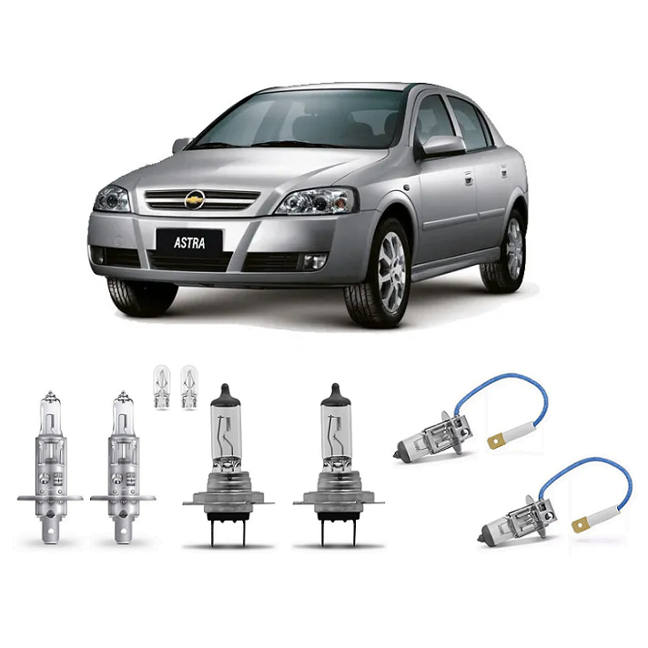 Kit 6 Lampada Farol e Milha Astra 2003 2004 2005 2006 2007 2008 2009 2010 2011 2012 H1 H3 H7