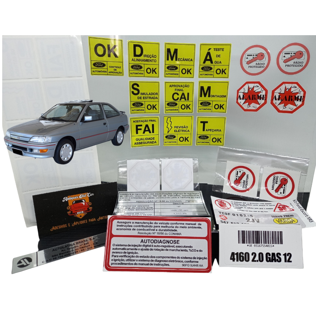 Kit c/20 Adesivos Ford Escort XR3 2.0I - 93 A 96 (Kit Completo De Adesivos E Selos)
