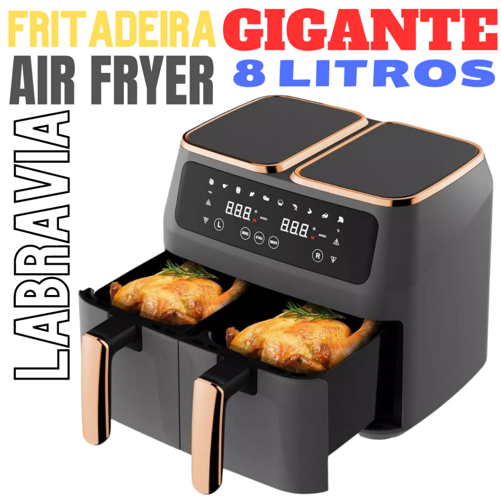 AIR FRYER FRITADEIRA GIGANTE DE 8 LITROS  C/ DUPLO CESTO / AIR FRYER DUAL POT 1.800W. TOUCH DIGITAL.