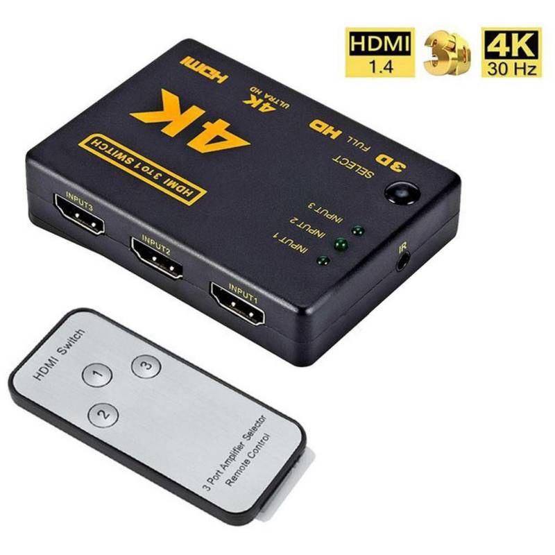 Switch Hdmi Hub 3x1 Chaveador Divisor 3 Portas Full HD 1080p 4k 3D