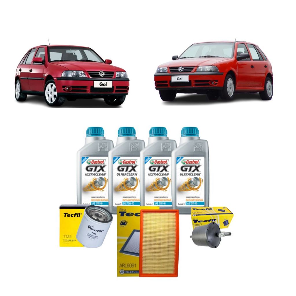 Kit Troca de Oleo E Filtros GOL Parati Saveiro Santana G2 G3 1.6 1.8 8V 15W40 Castrol revisão VW em Oferta na Shopee