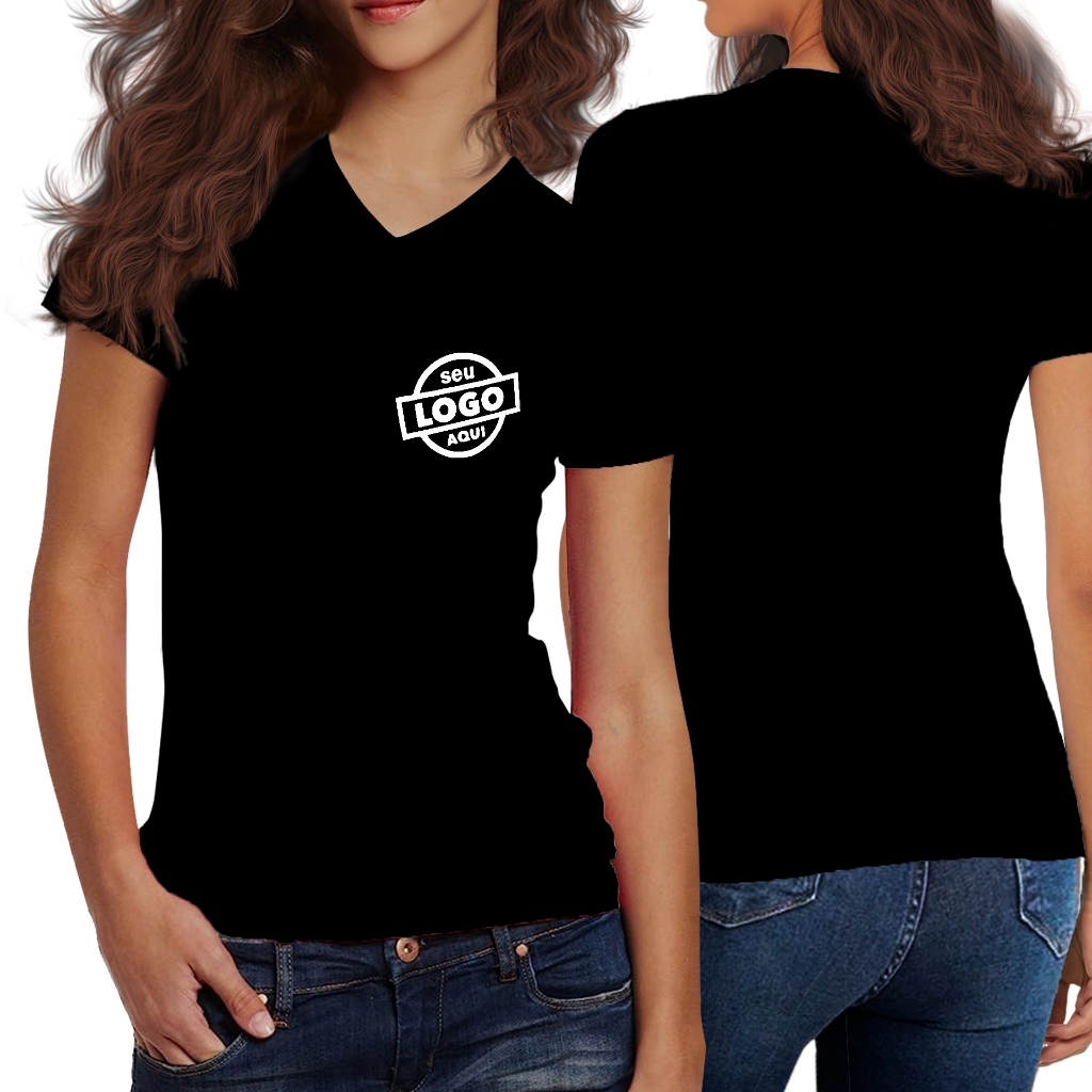 Camiseta Personalizada Feminina Sua Logo 100% Algodão Reforço Ombro a Ombro em Oferta na Shopee