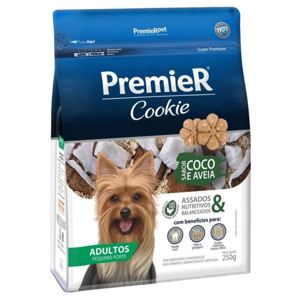 Petisco Premier Cookie Coco e Aveia 250g Raças Pequenas Cães Adultos Premium