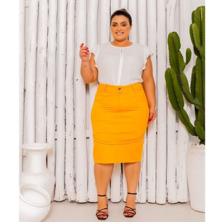Saia Sarja Midi Feminino Estilosa Exclusiva Moda Evangélica Marcela