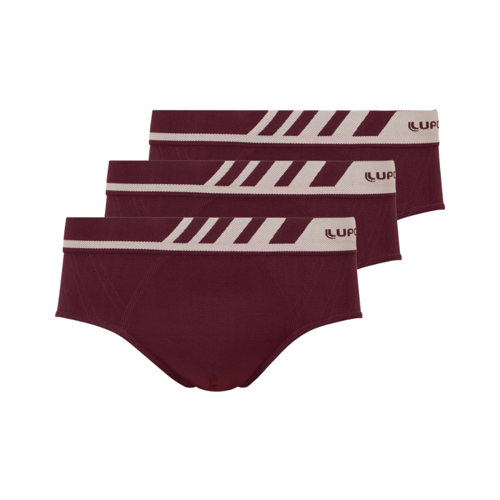 Kit 3 Cuecas Masculina Slip Lupo Microfibra Adulto Sem Costura Original Vinho 691-002