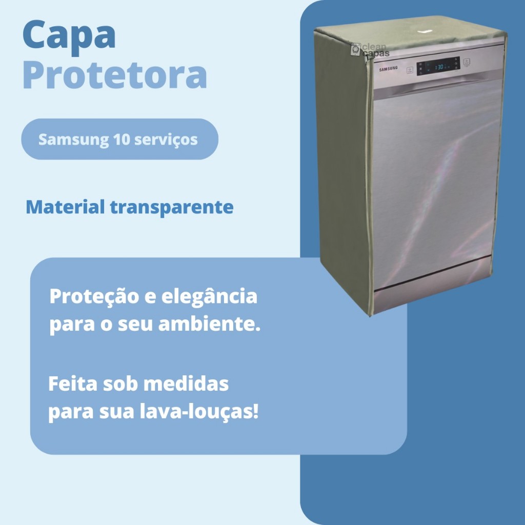 CAPA PARA LAVA LOUÇAS SAMSUNG 10 SERVIÇOS TRANSPARENTE