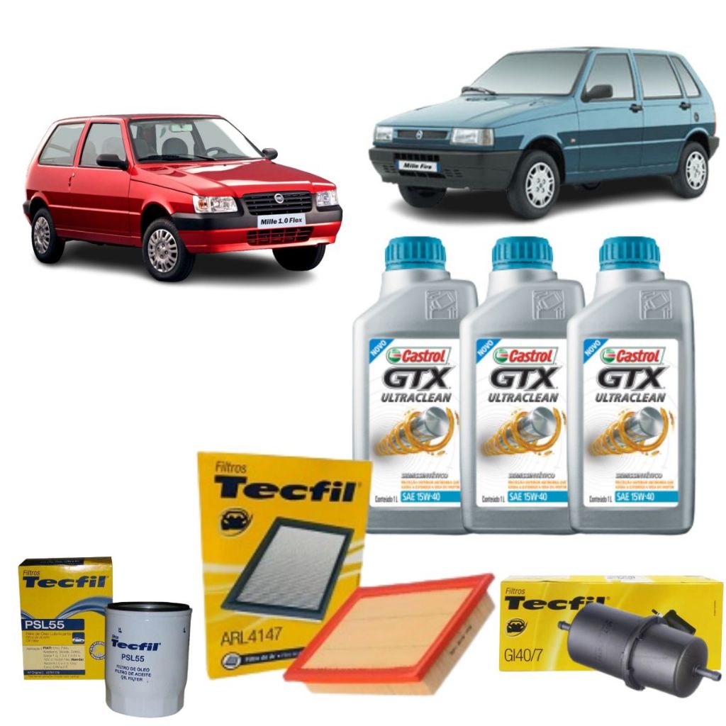 Kit Troca De Oleo E Filtros Fiat Uno 1.0 Fire 15w40 Castrol revisão original Fiat 2001 a 2013 em Oferta na Shopee