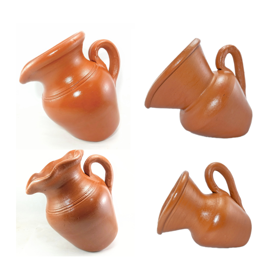 Jarro vaso de barro com alça inclinado para plantas, flor, jardim, decoração, igreja