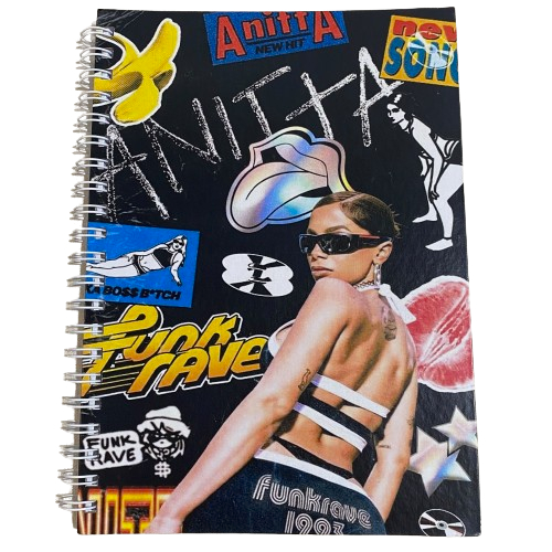 Caderno Homenagem aos Artistas Anitta Funk Wire-o Capa Dura Universitário 1 Matéria Caderno de Fã Genérico