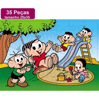 Quebra Cabeça Infantil em MDF 35 Peças Tema Turma com caixa em MDF tamanho 25x35cm BR_0112