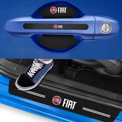 Kit 8 peças Soleira Maçaneta de Porta Carro Proteção Fibra de Carbono Anti Arranhões Compatível Fiat