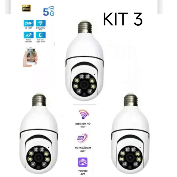 Kit3 Câmeras de segurança 5G + 2.4G a Prova D'água Sem fio gira 360 full HD visão notturna