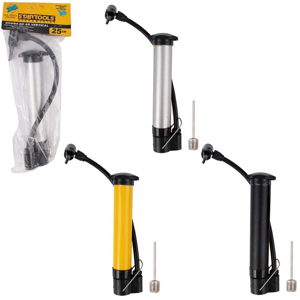 Bomba De Ar Vertical Encher Pneu Moto Bike Bicicleta 25cm + 1 Bico De Inflar Startools