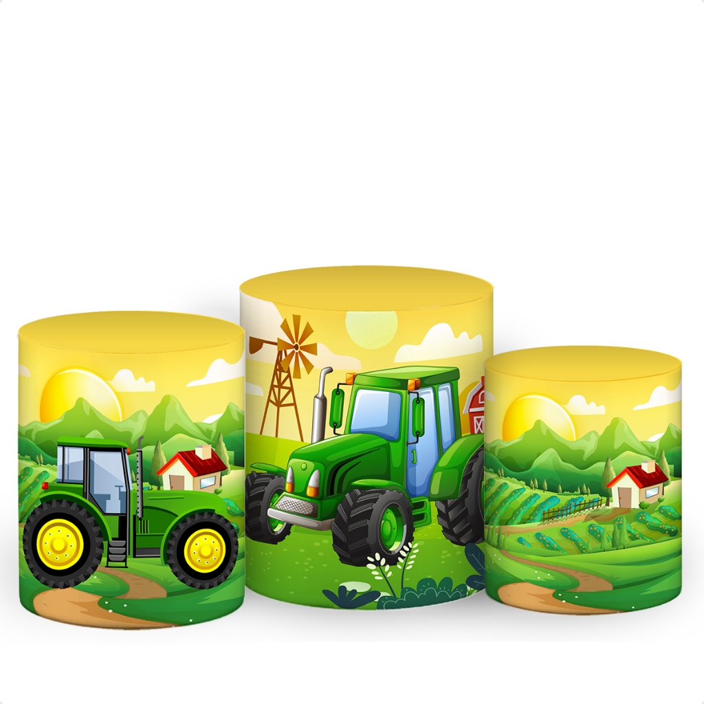 Trio Capas De Cilindro Veste Fácil em Tecido Sublimado 3D Trator Fazendinha SC-117 em Oferta na Shopee