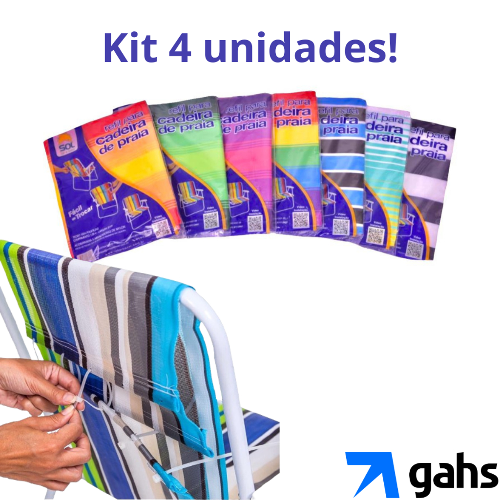Kit 4un Refil Troca Facil Capa Cadeira de Praia Alta Tecido Colorido Resistente Original