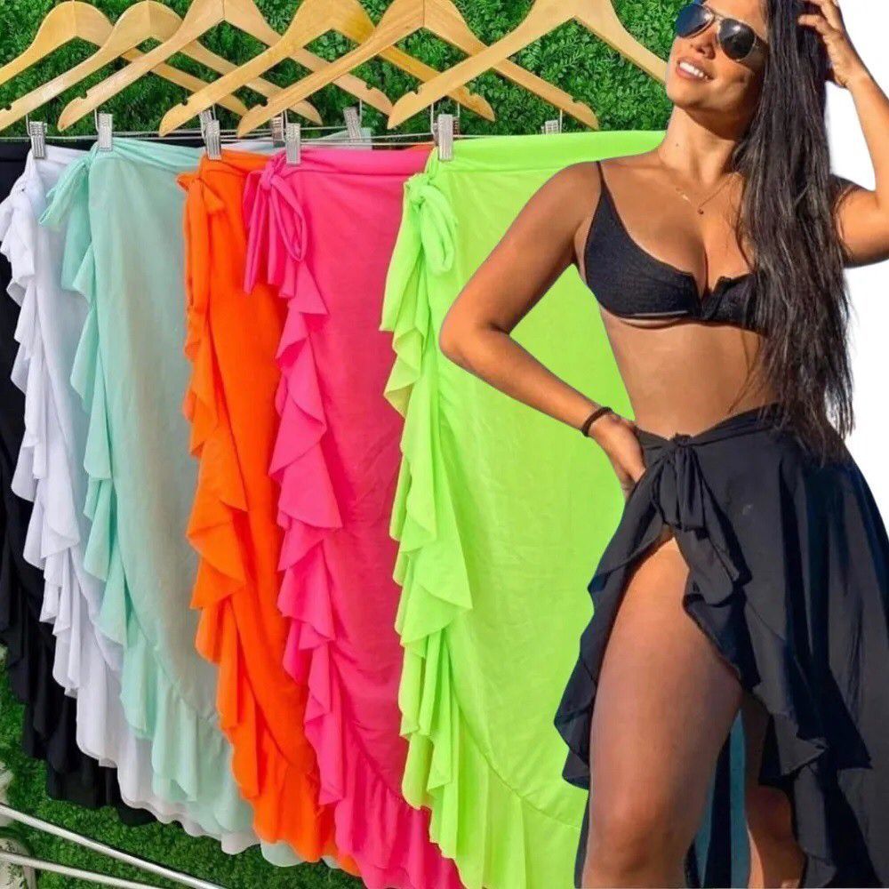 Saida de Praia Com Babado Moda Praia Verão Promoção Saida de Praia pareo