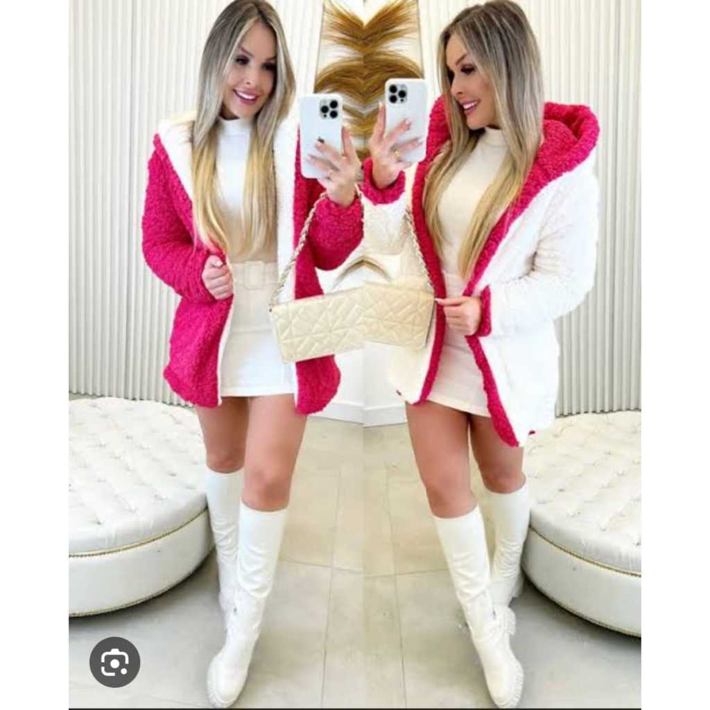 Detalhes do Casaco Teddy Dupla face Com Capuz