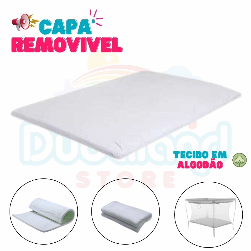 Colchonete para Chiqueirinho com Capa Removível em algodão 100 x 70 x 4 cm - Modelo Universal