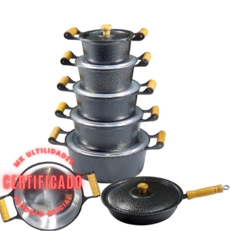 Imagem Jogo de Panelas 6 peças Grossas em alumínio batido Fundido Preto LINHA\PREMIUM