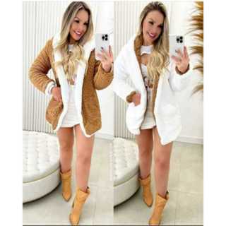 Casaco Teddy Dupla face Com Capuz em Oferta na Shopee