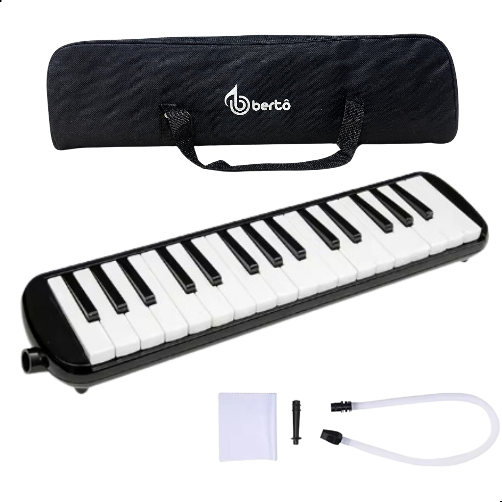 Escaleta 32 Teclas Melodica Bertô Preta + Capa + Bocal + Mangueira