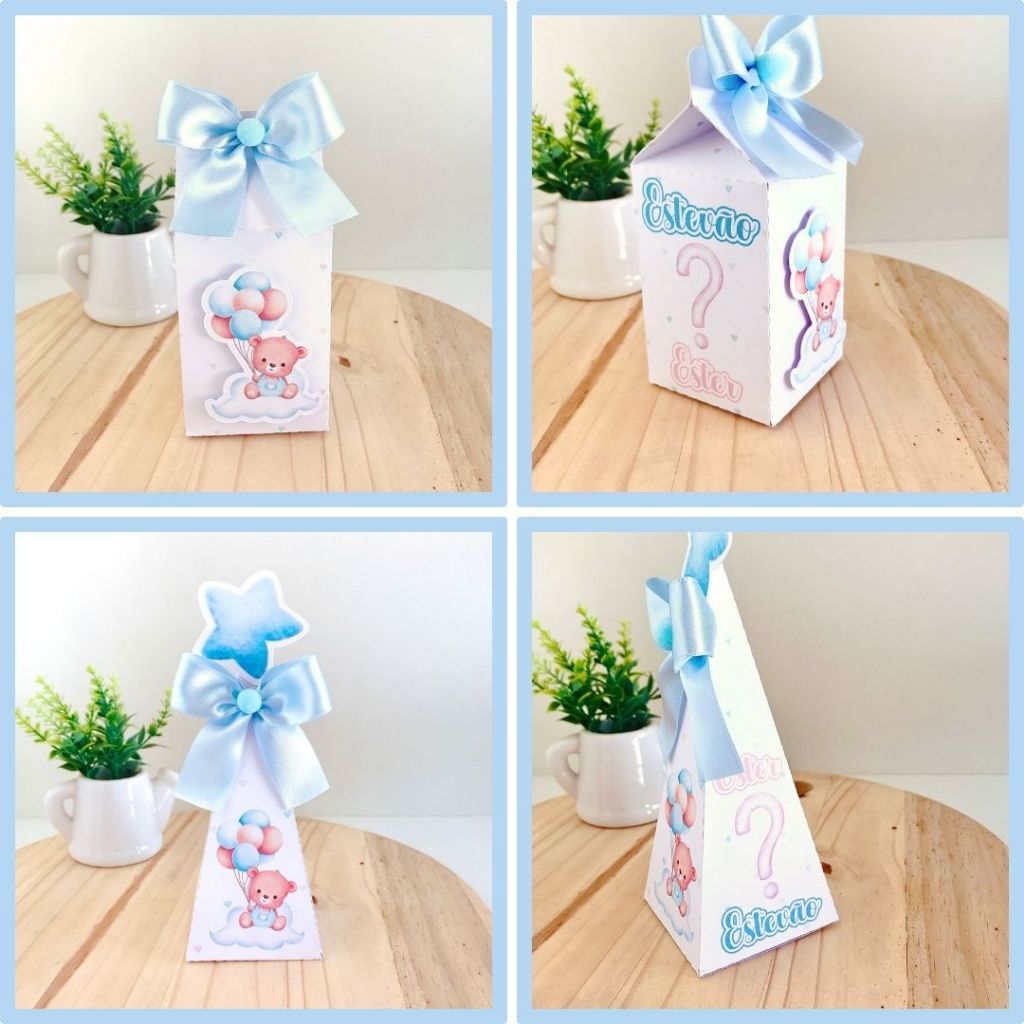 Kit  20 Peças  Chá Revelação Ursinho Lembrancinha - Aniversário  - Caixinhas Personalizadas - Papelaria Personalizada